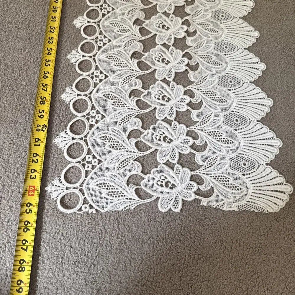 Ivory Guipure Lace Table Runner Floral Scalloped 64” x 15” Dresser Boho Vtg
